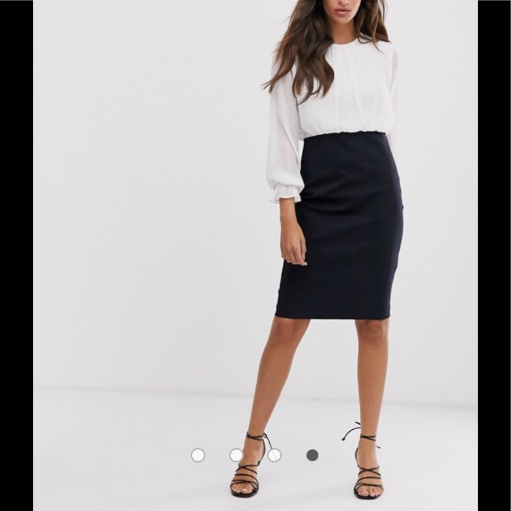 Ted Baker long sleeve white blouse navy dress
